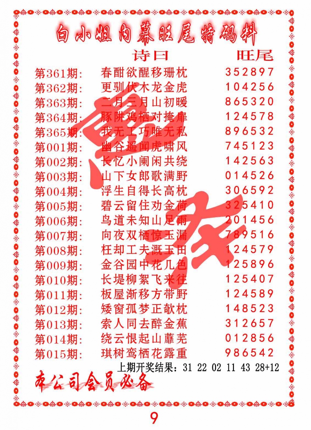 365期内幕旺尾特码料[图]