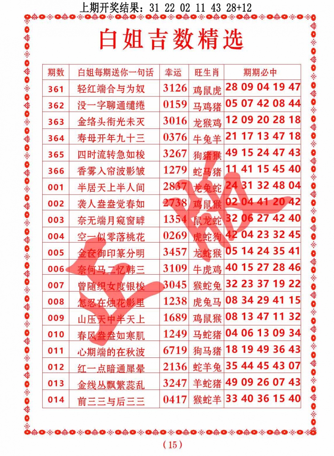 365期白姐吉数精选[图]